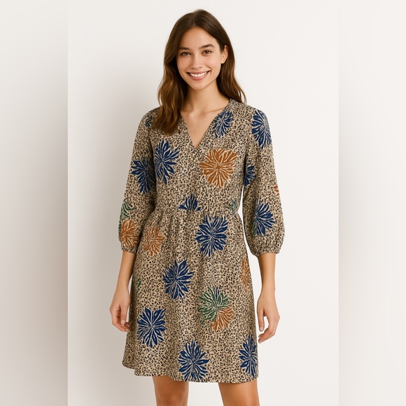 Corey Lynn Calter Anthropologie Fluttering Obi Dress 8 Medium tan floral pockets - Picture 1 of 9